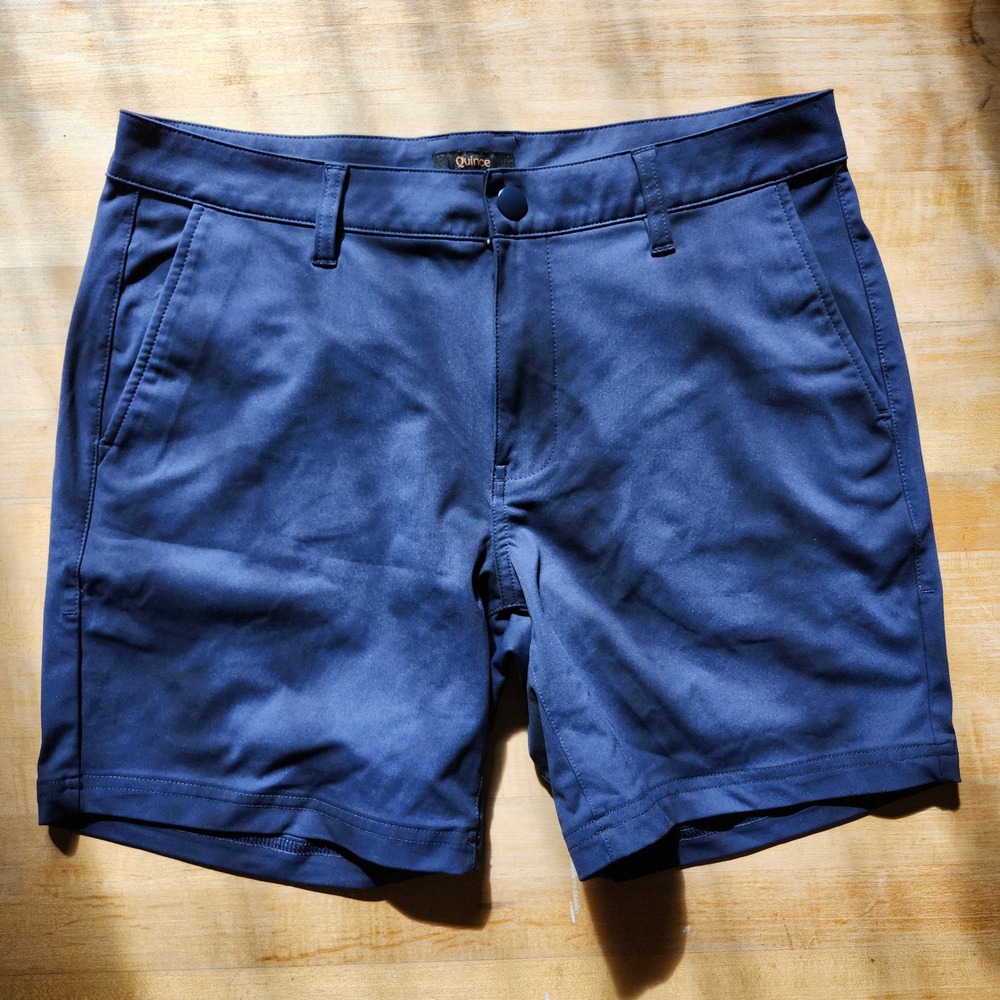 Quince  ProTech Golf Shorts Mens 32 7" Inseam Wavecrest Navy Blue Stretch Chino